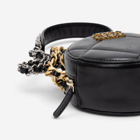 Chanel Black Large Quilted Lambskin 19 Round Chain Small Clutch Bag GTU0730