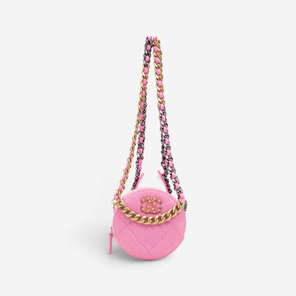 Chanel Pink Denim Canvas 19 Round Mini Clutch GTU0735