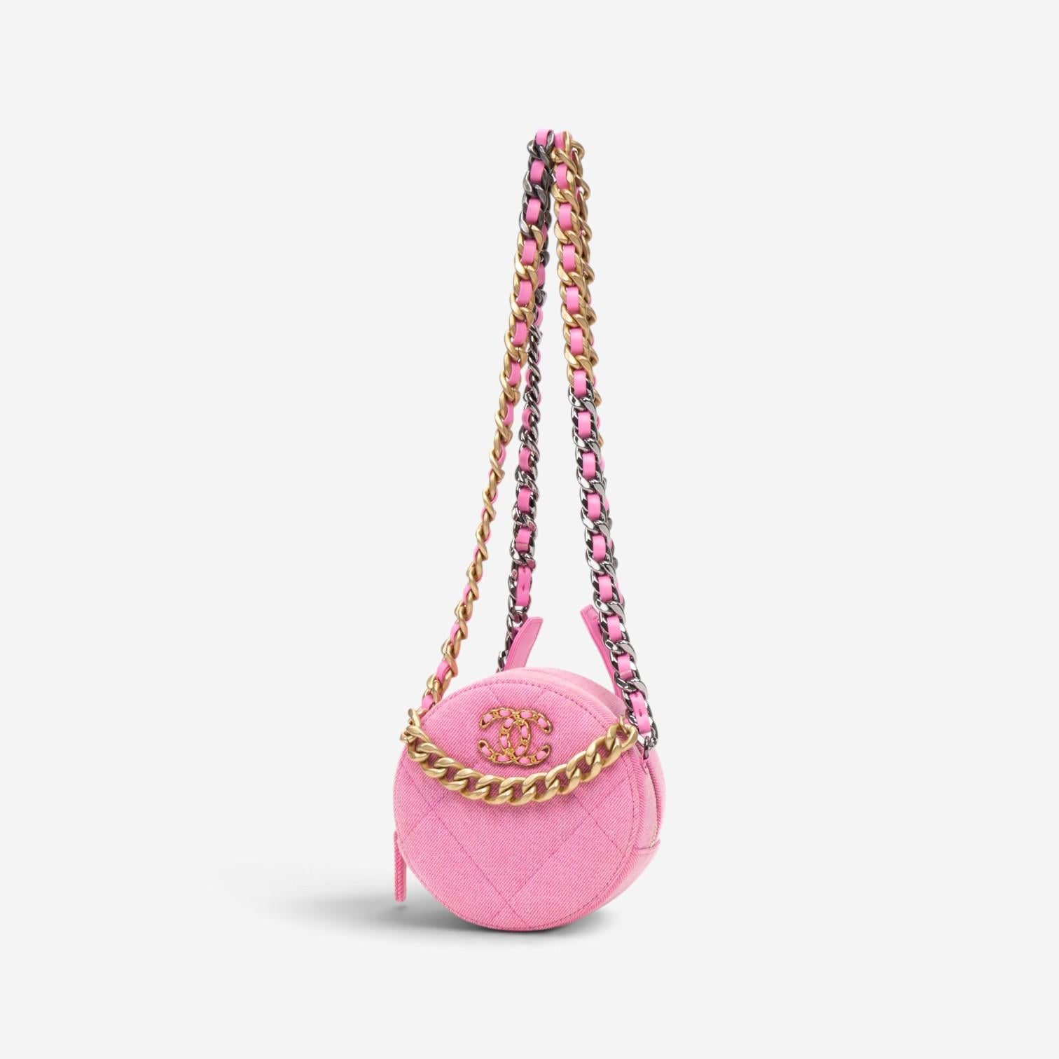 Chanel Pink Denim Canvas 19 Round Mini Clutch GTU0735