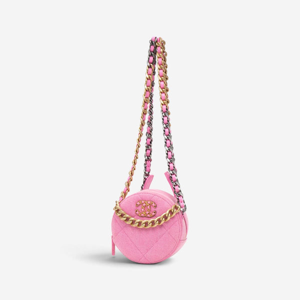 Chanel Pink Denim Canvas 19 Round Mini Clutch GTU0735