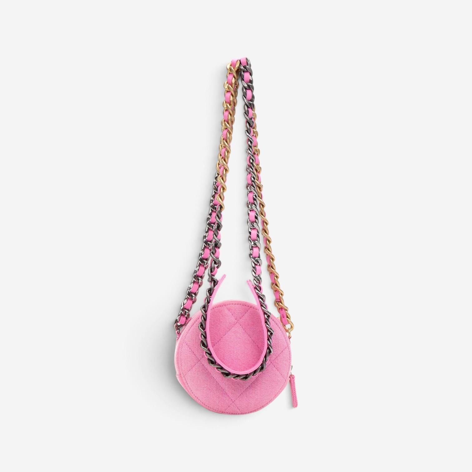 Chanel Pink Denim Canvas 19 Round Mini Clutch GTU0735
