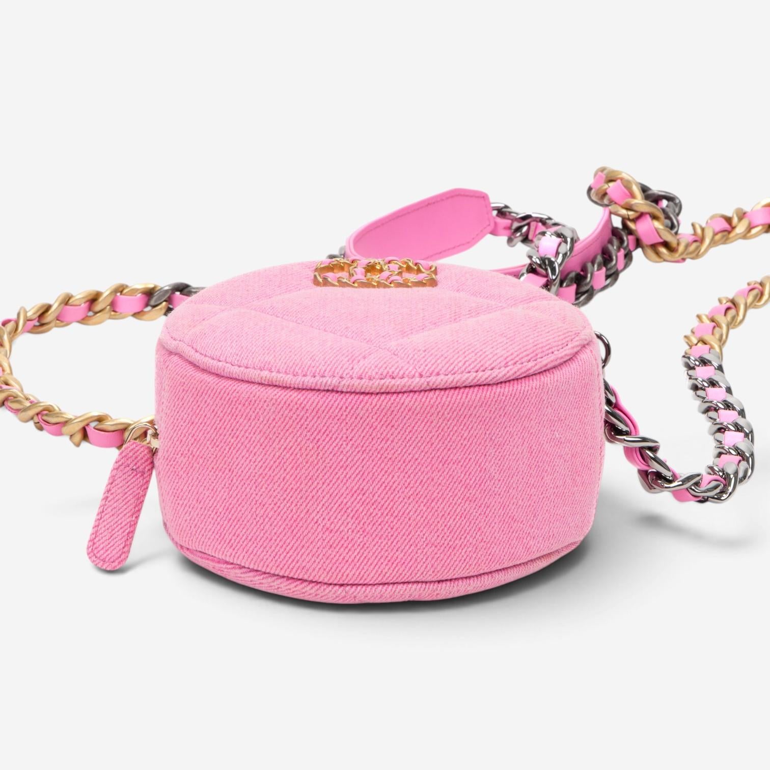 Chanel Pink Denim Canvas 19 Round Mini Clutch GTU0735