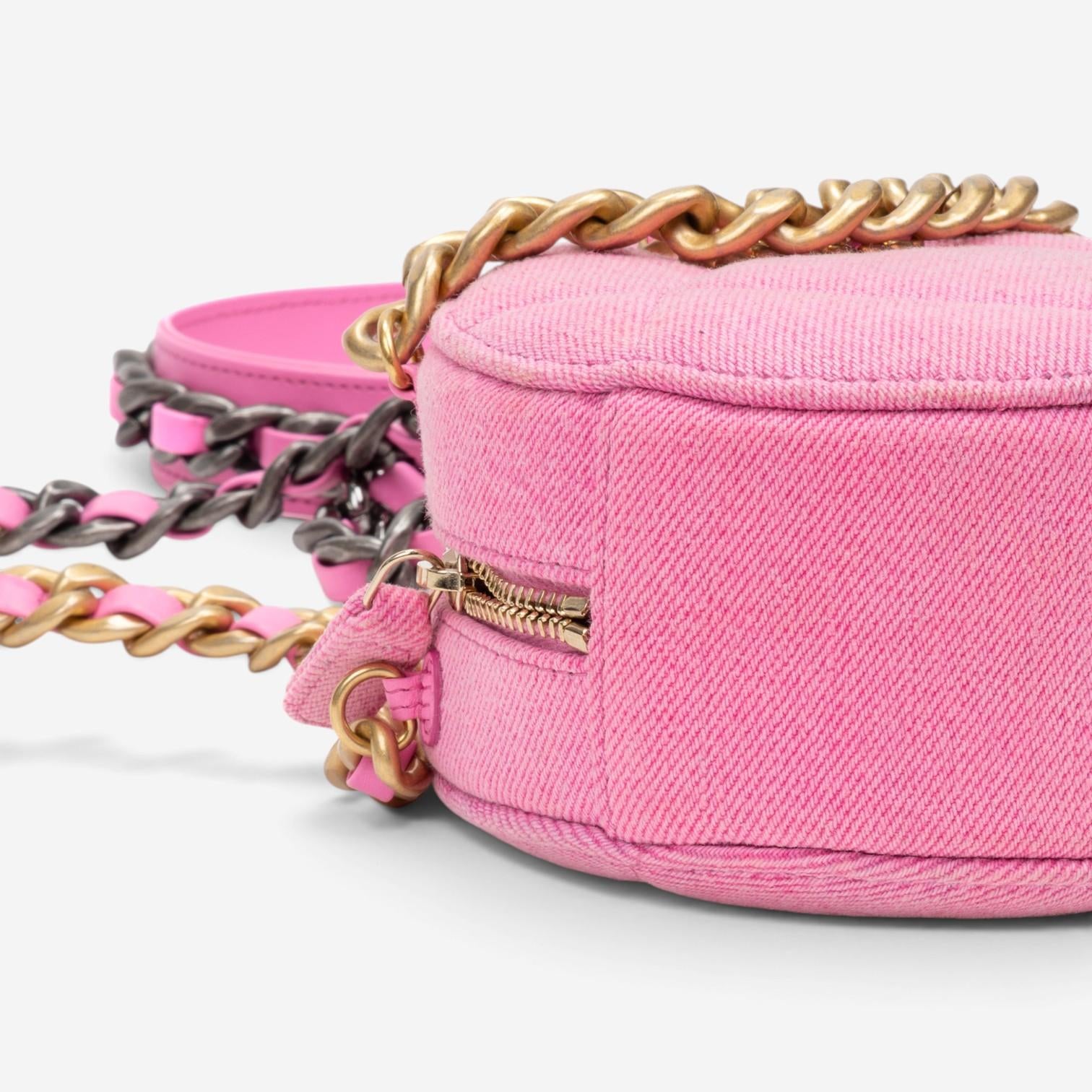Chanel Pink Denim Canvas 19 Round Mini Clutch GTU0735