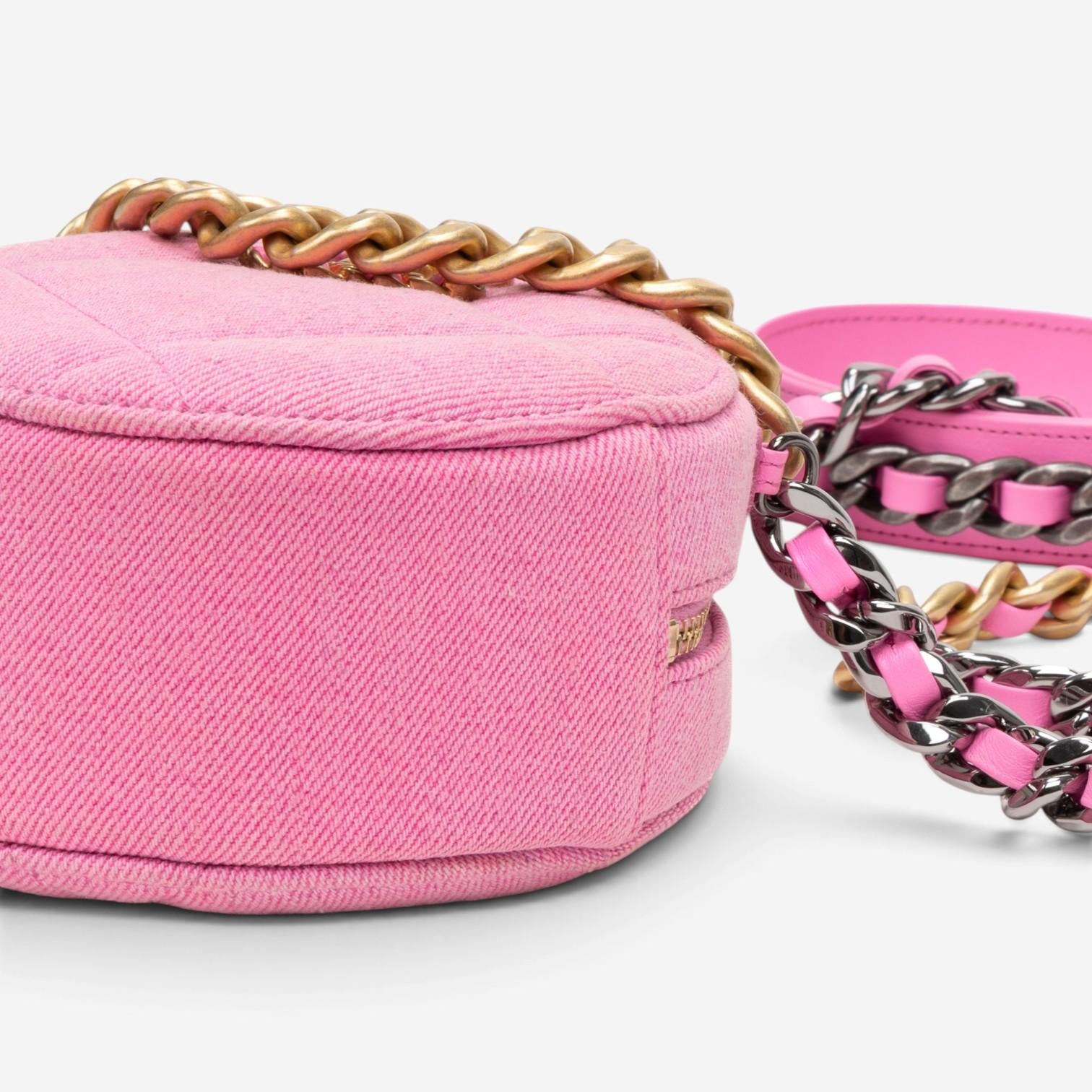Chanel Pink Denim Canvas 19 Round Mini Clutch GTU0735