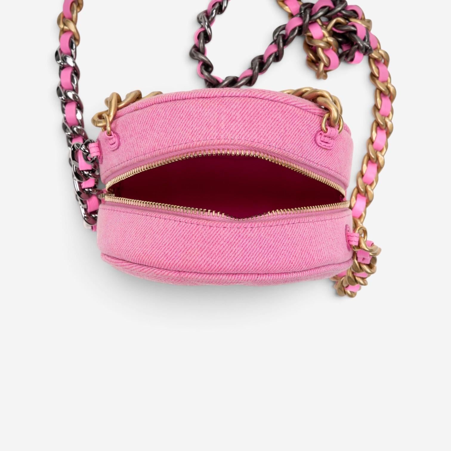 Chanel Pink Denim Canvas 19 Round Mini Clutch GTU0735