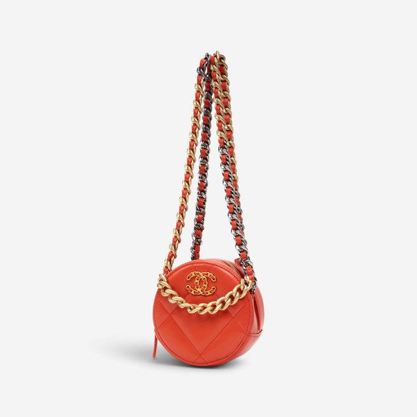 Chanel Red Lambskin 19 Round Mini Clutch GTU0736