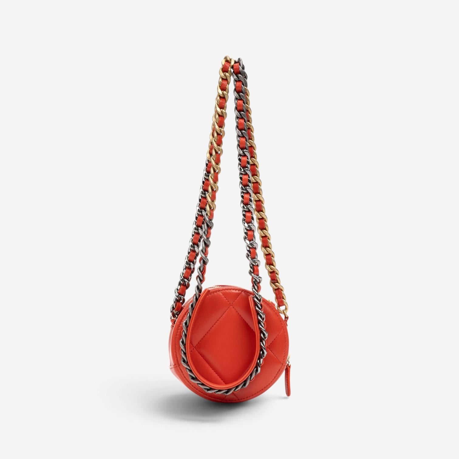 Chanel Red Lambskin 19 Round Mini Clutch GTU0736