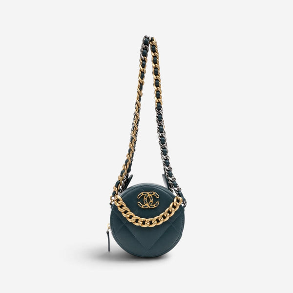 Chanel Dark Green Lambskin Leather Mini 19 Round Chain Clutch GTU0738