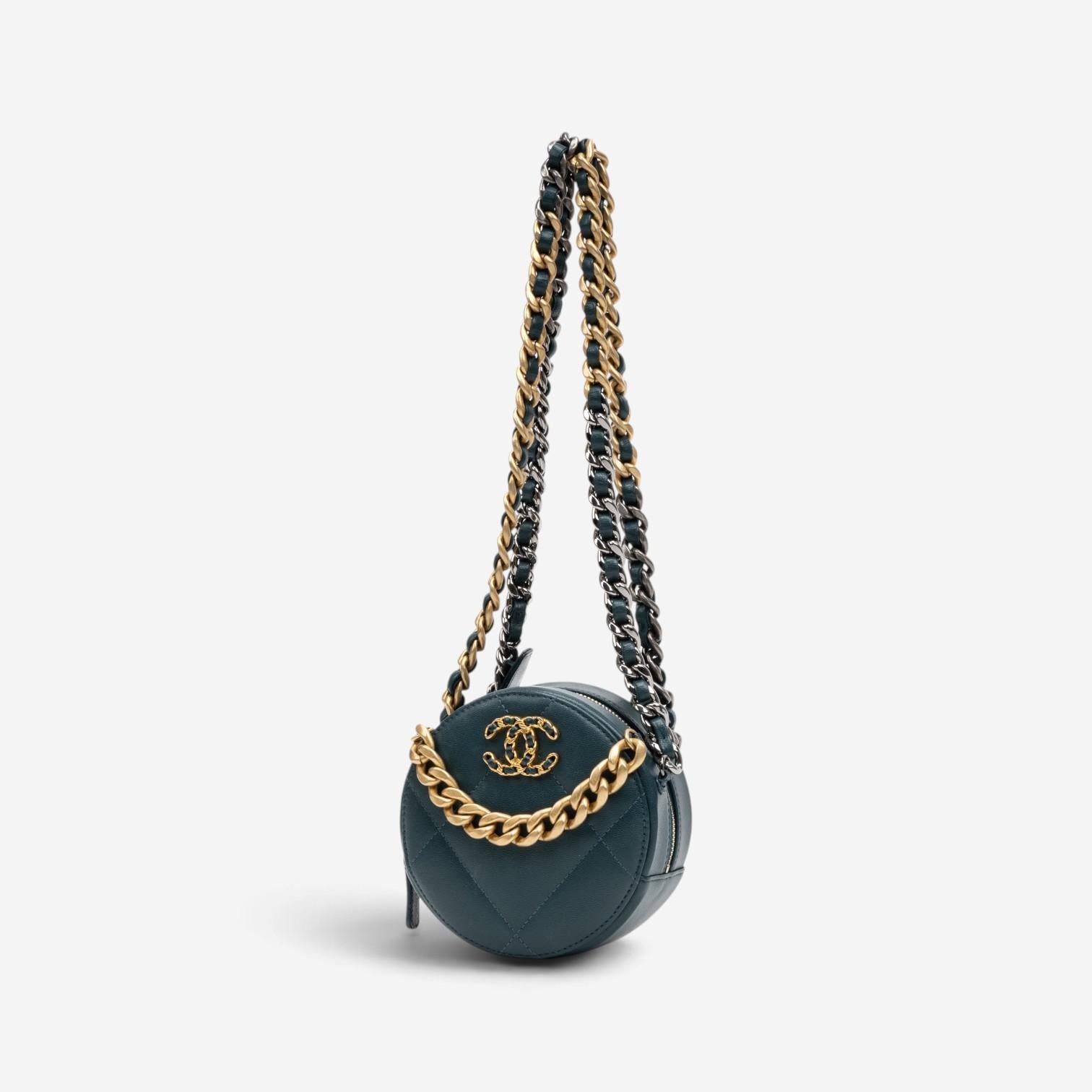 Chanel Dark Green Lambskin Leather Mini 19 Round Chain Clutch GTU0738