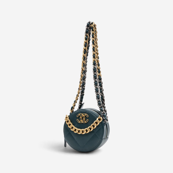 Chanel Dark Green Lambskin Leather Mini 19 Round Chain Clutch GTU0738