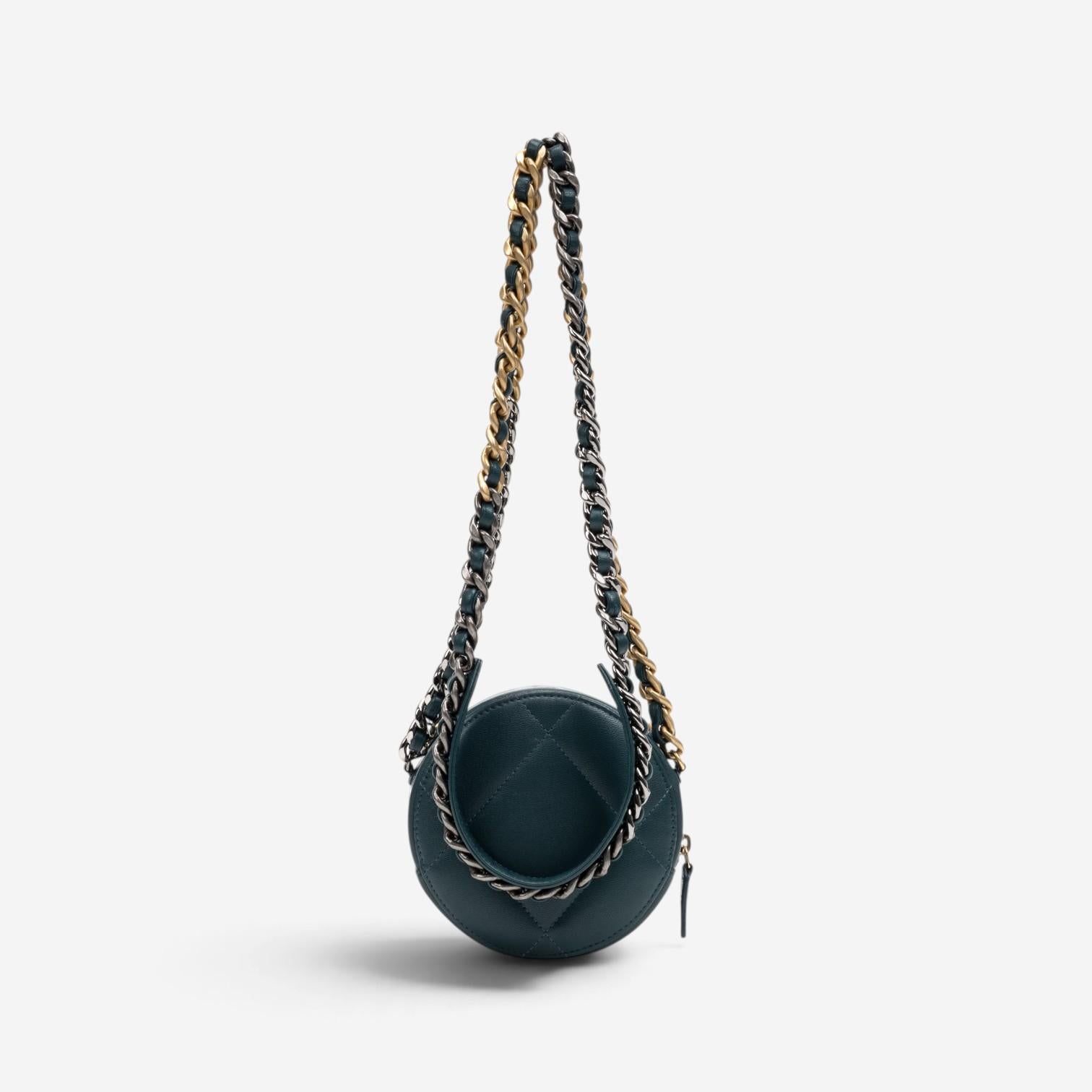 Chanel Dark Green Lambskin Leather Mini 19 Round Chain Clutch GTU0738