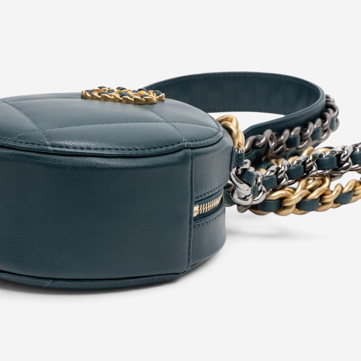 Chanel Dark Green Lambskin Leather Mini 19 Round Chain Clutch GTU0738