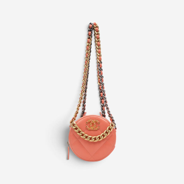 Chanel Pink Peach Lambskin Leather 19 Round Chain Mini Clutch GTU0742