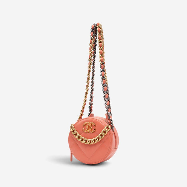 Chanel Pink Peach Lambskin Leather 19 Round Chain Mini Clutch GTU0742