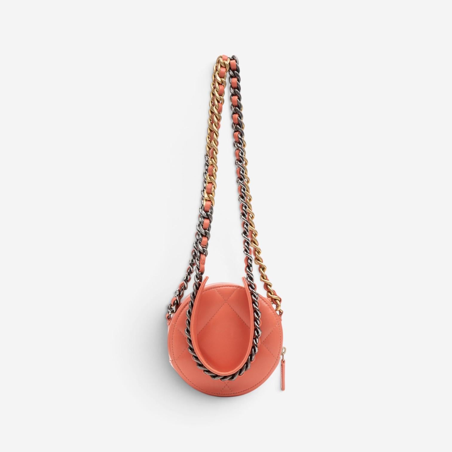 Chanel Pink Peach Lambskin Leather 19 Round Chain Mini Clutch GTU0742