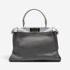 Fendi Peekaboo Grey/Silver Pebbled Calfskin Leather Medium Selleria Bag GTU0759