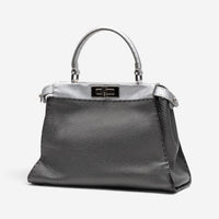 Fendi Peekaboo Grey/Silver Pebbled Calfskin Leather Medium Selleria Bag GTU0759
