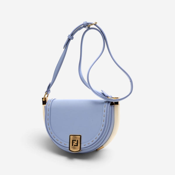 Fendi Moonlight Light Blue Smooth Leather Small Flap Crossbody Bag GTU0766