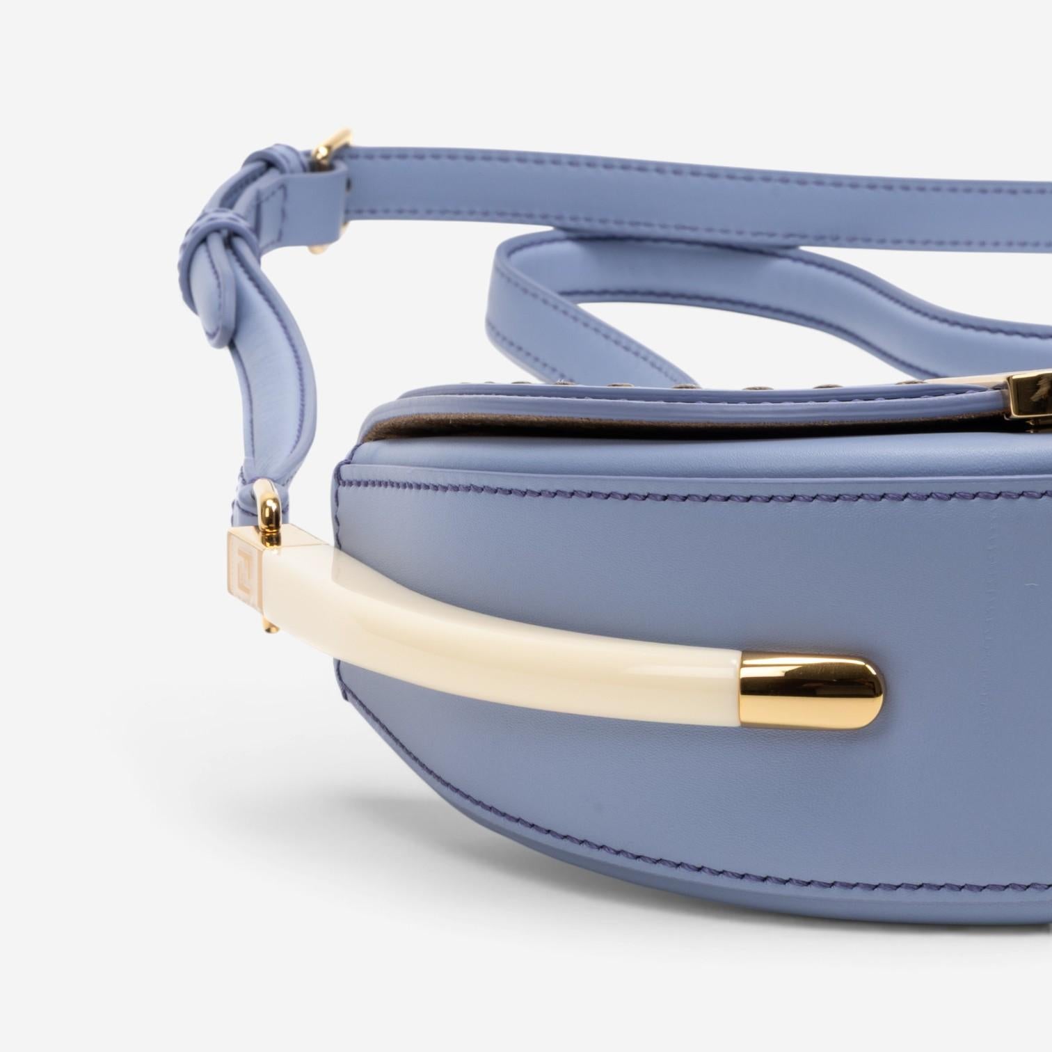 Fendi Moonlight Light Blue Smooth Leather Small Flap Crossbody Bag GTU0766