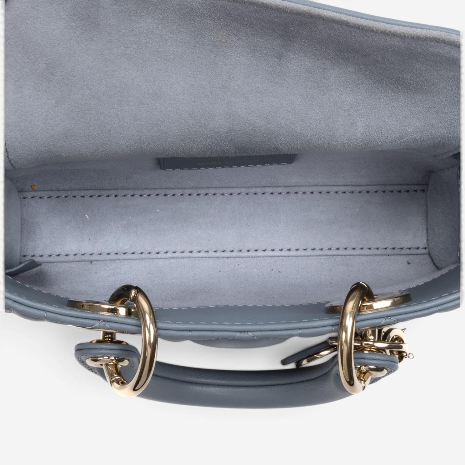 Dior Lady Dior Joy Light Blue Lambskin Top Handle Bag GTU0774
