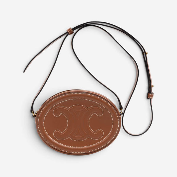 Celine Brown Smooth Leather Triomphe Mini Oval Crossbody Bag GTU0782