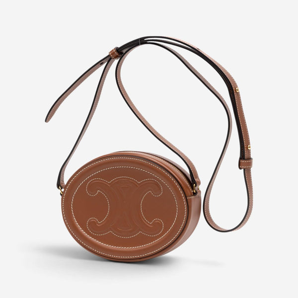 Celine Brown Smooth Leather Triomphe Mini Oval Crossbody Bag GTU0782