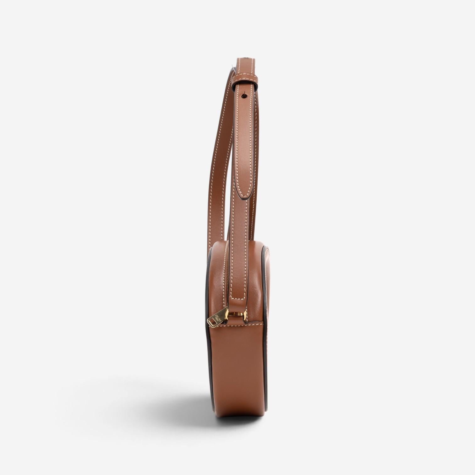 Celine Brown Smooth Leather Triomphe Mini Oval Crossbody Bag GTU0782