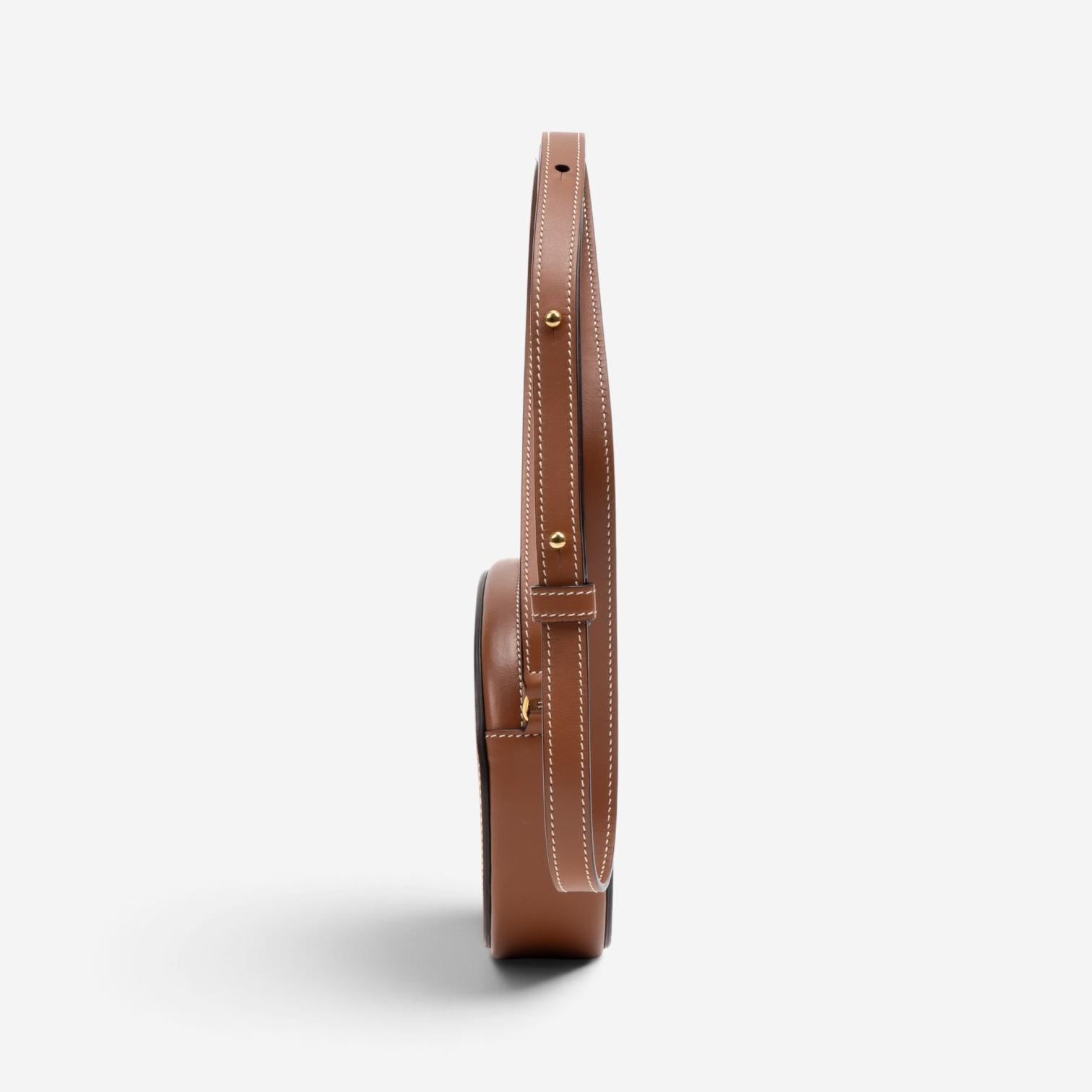Celine Brown Smooth Leather Triomphe Mini Oval Crossbody Bag GTU0782