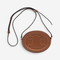 Celine Brown Smooth Leather Triomphe Mini Oval Crossbody Bag GTU0782