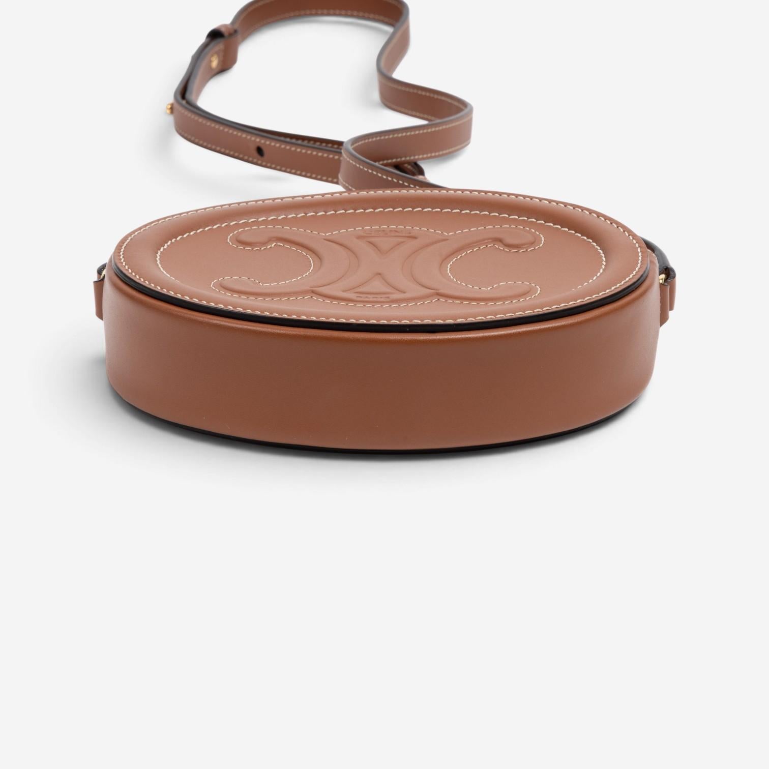 Celine Brown Smooth Leather Triomphe Mini Oval Crossbody Bag GTU0782