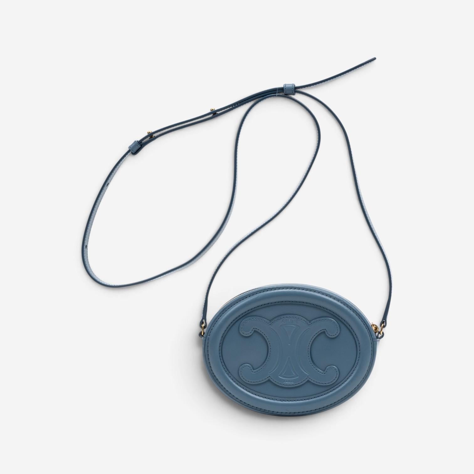Celine Triomphe Light Blue Smooth Leather Mini Oval Crossbody Bag GTU0783