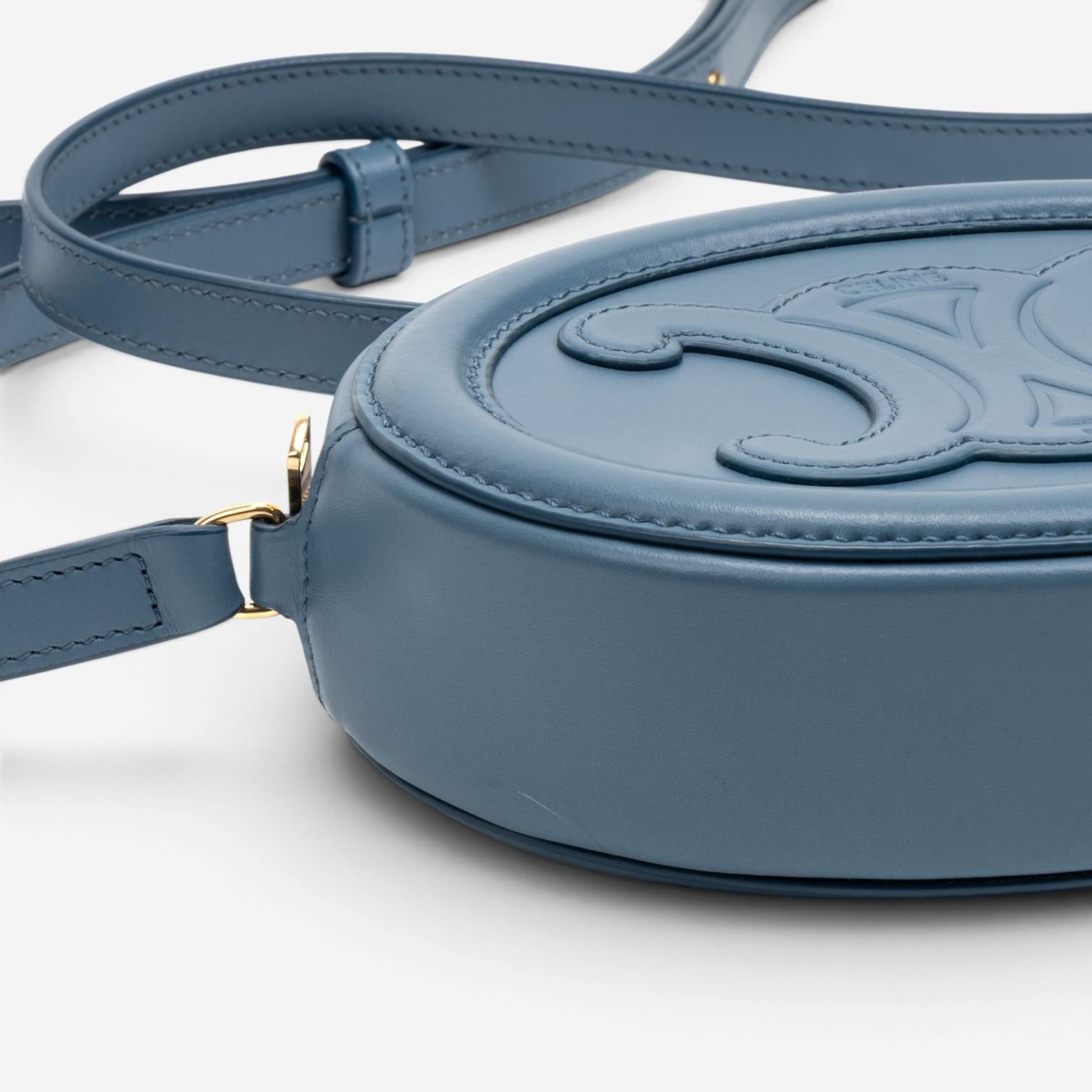 Celine Triomphe Light Blue Smooth Leather Mini Oval Crossbody Bag GTU0783
