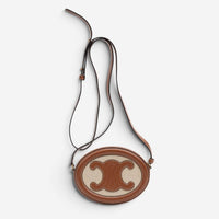 Celine Brown & Beige Woven Canvas Triomphe Mini Oval Crossbody Bag GTU0784