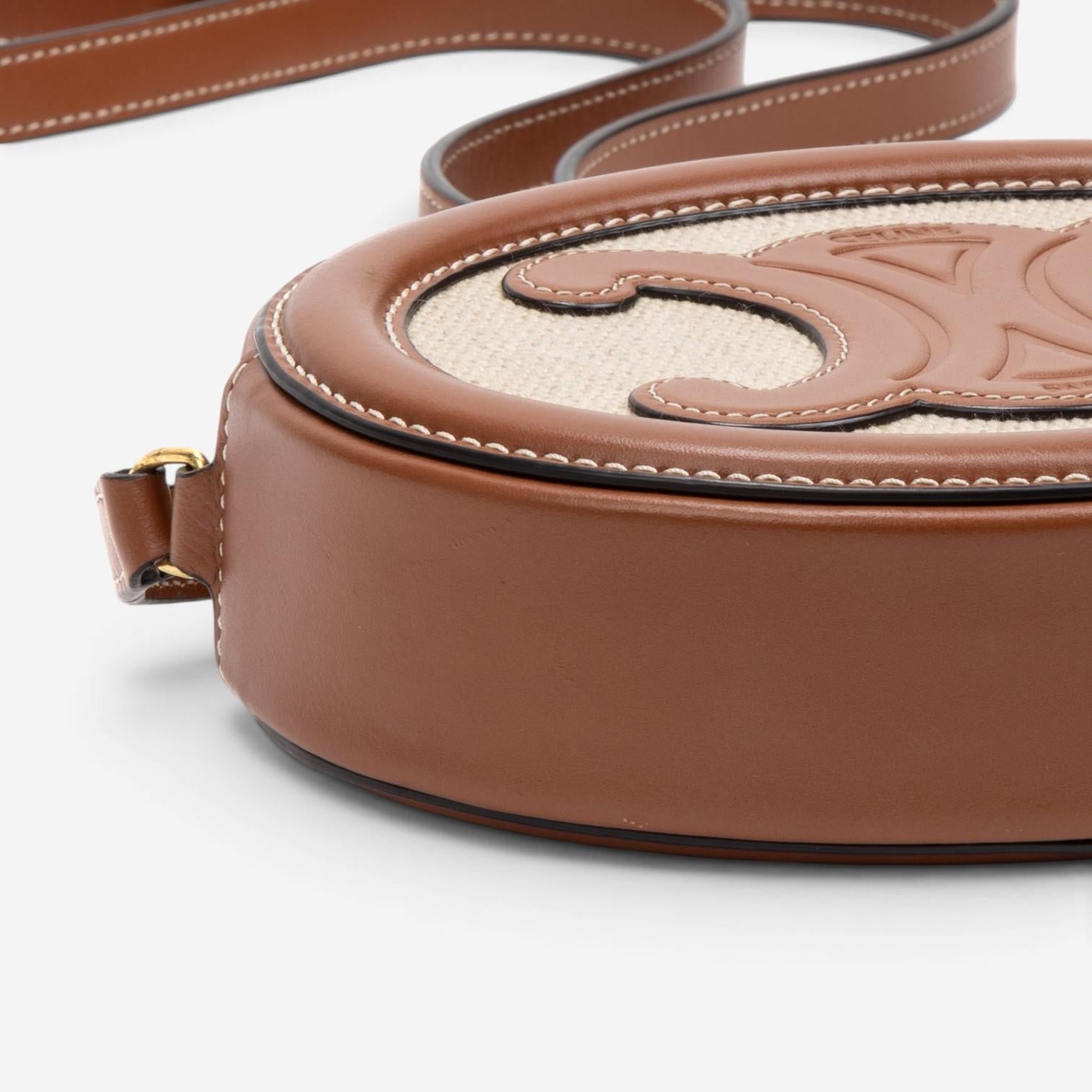 Celine Brown & Beige Woven Canvas Triomphe Mini Oval Crossbody Bag GTU0784