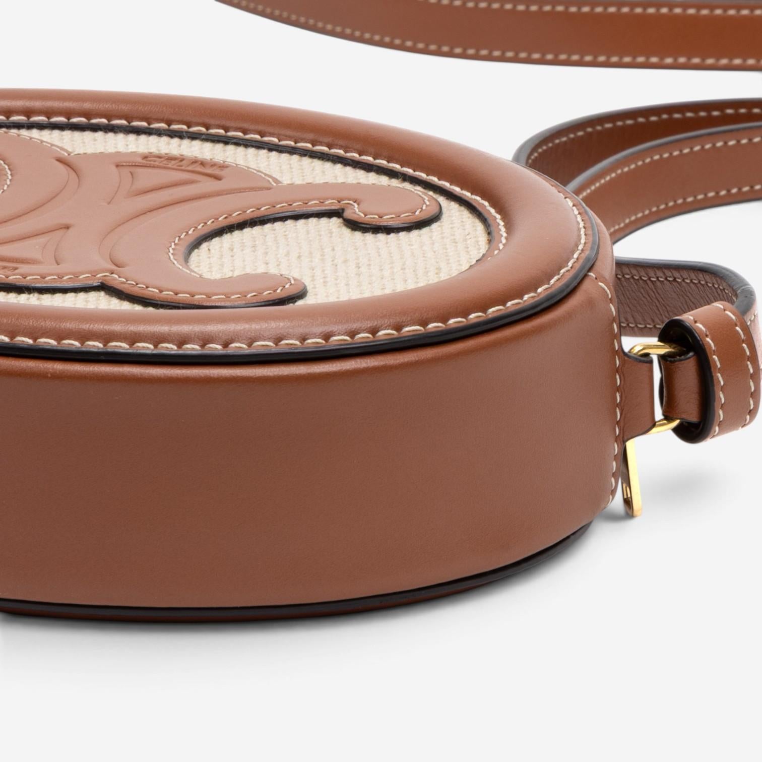 Celine Brown & Beige Woven Canvas Triomphe Mini Oval Crossbody Bag GTU0784