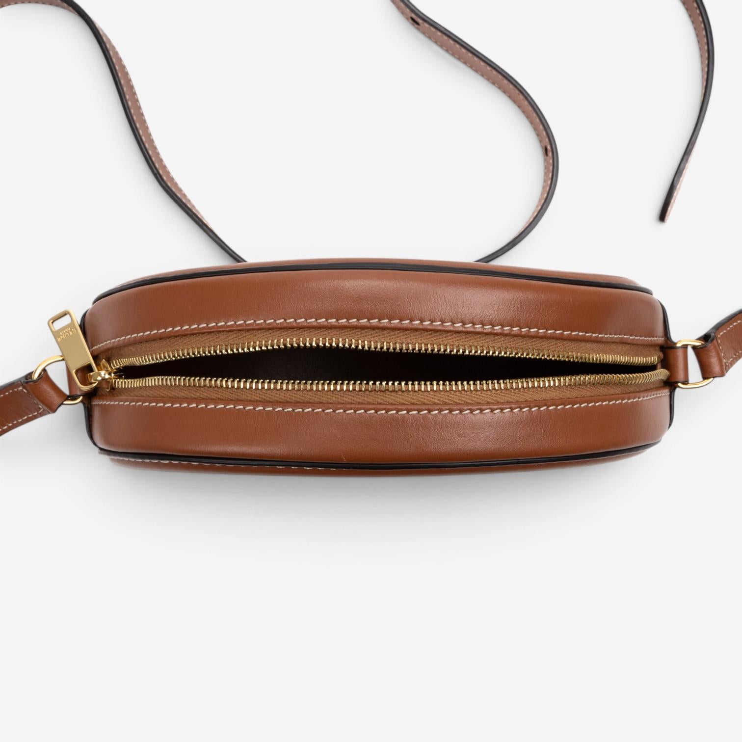 Celine Brown & Beige Woven Canvas Triomphe Mini Oval Crossbody Bag GTU0784