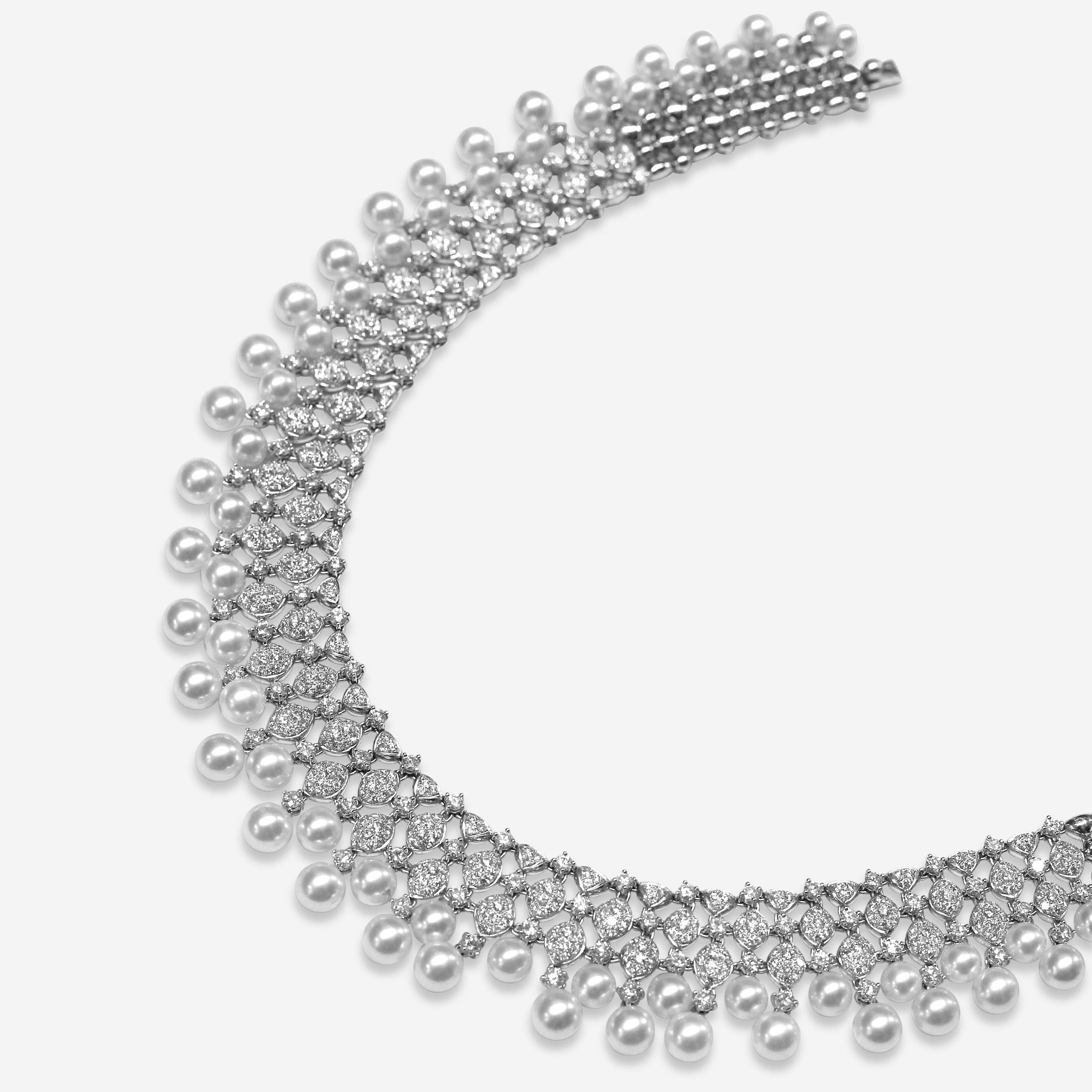 Goshwara G-One 18K White Gold Diamond & Cultured Pearl Choker Necklace WG0002