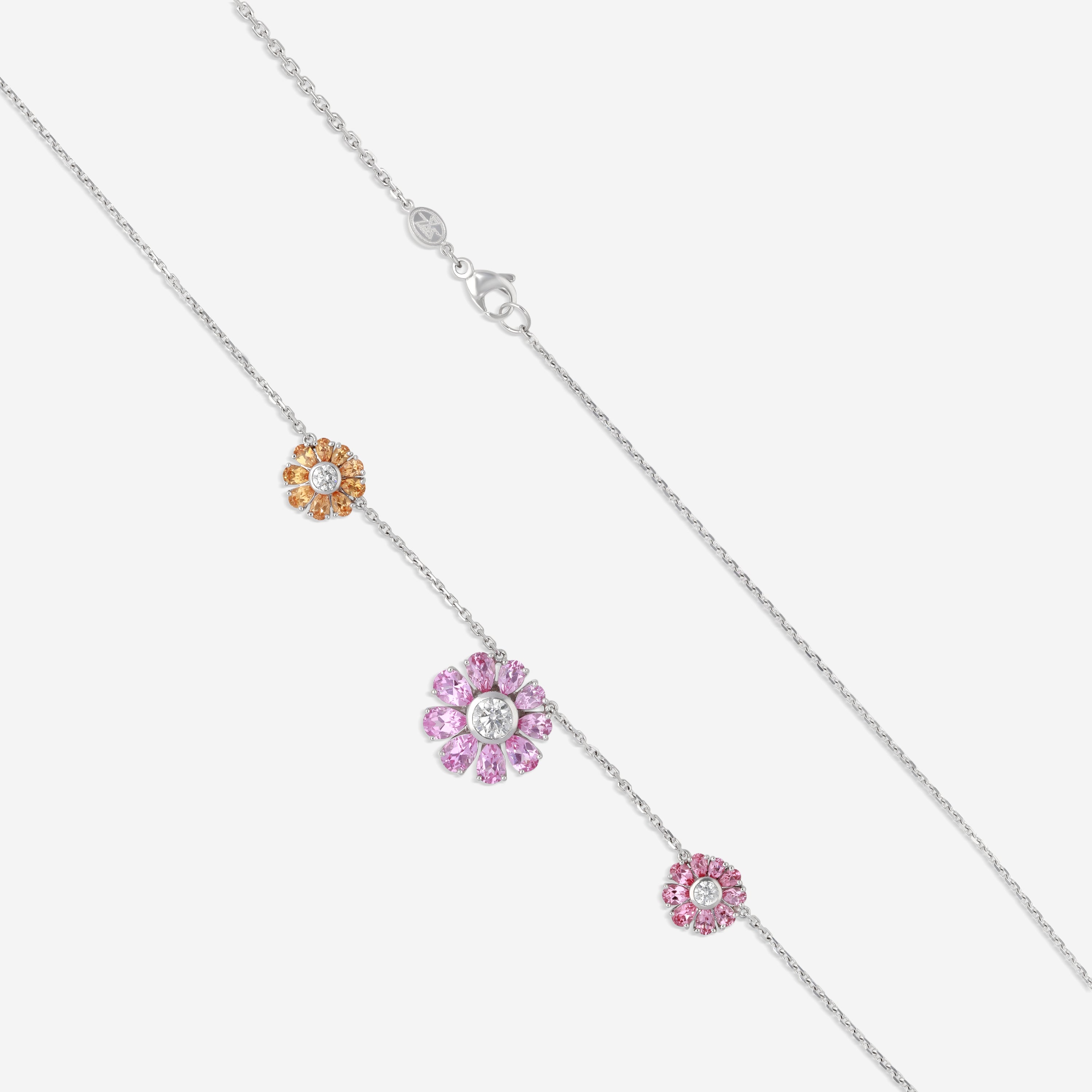 Gübelin 18K White Gold Pink Spinel, Orange Garnet & Diamond Flower Necklace 42A-1186