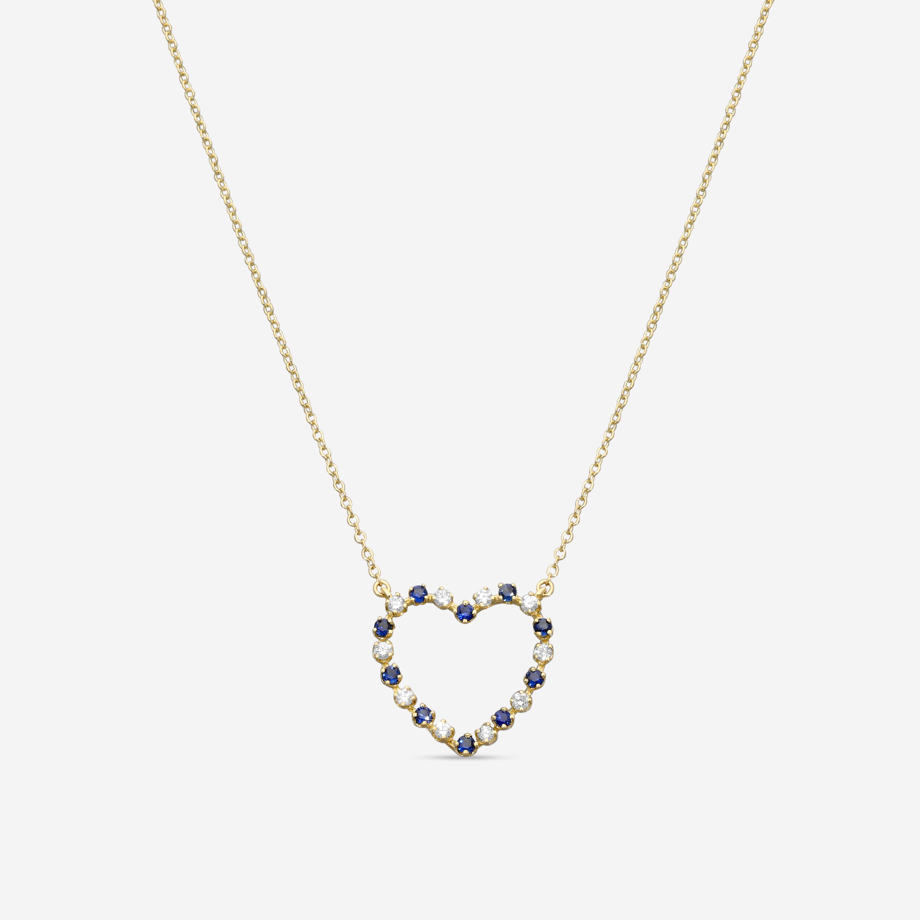 Suna Brothers 18K Yellow Gold Sapphire & Diamond Heart Pendant Necklace H404SY