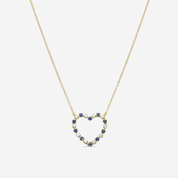 Suna Brothers 18K Yellow Gold Sapphire & Diamond Heart Pendant Necklace H404SY