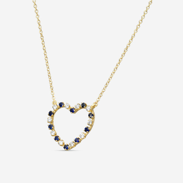 Suna Brothers 18K Yellow Gold Sapphire & Diamond Heart Pendant Necklace H404SY