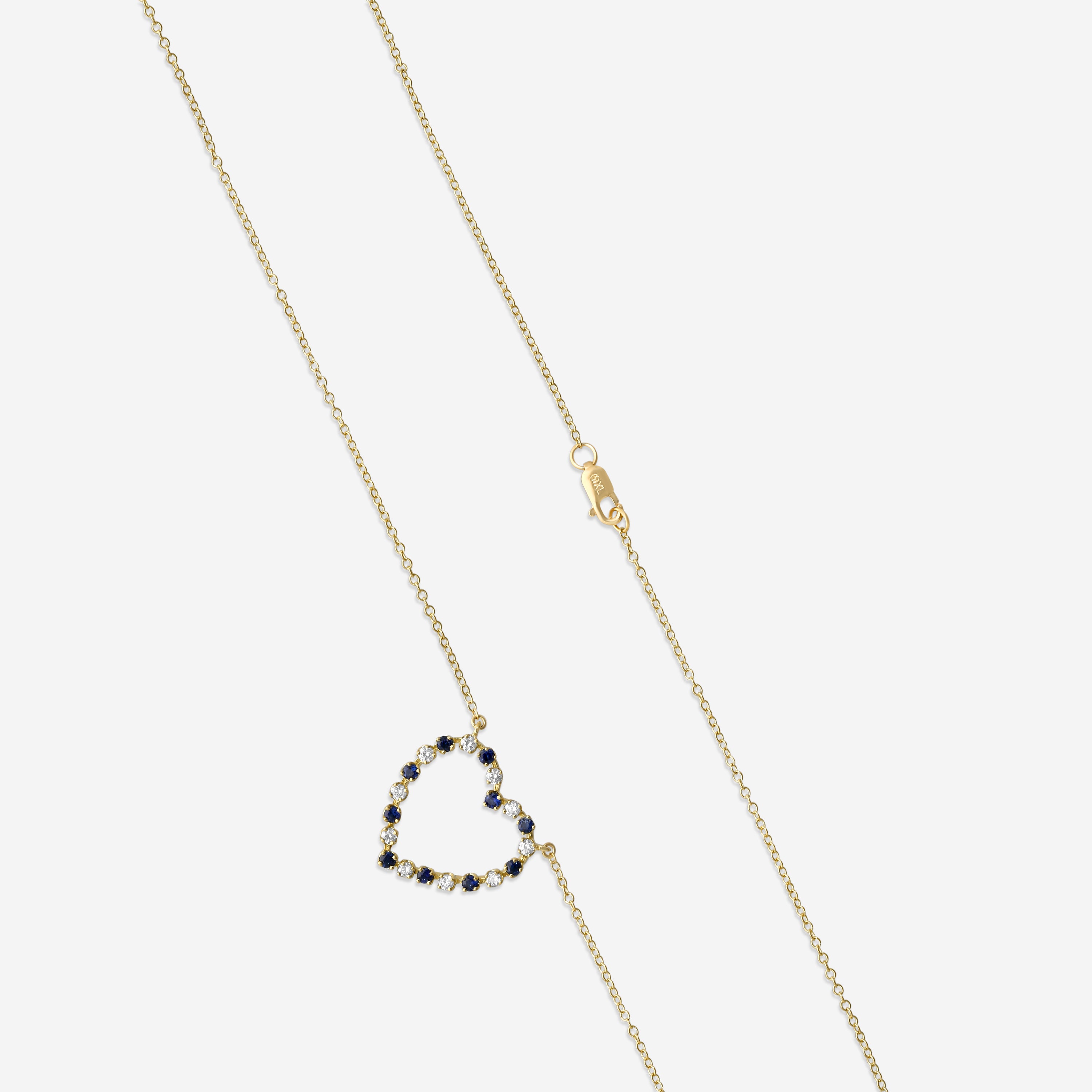 Suna Brothers 18K Yellow Gold Sapphire & Diamond Heart Pendant Necklace H404SY