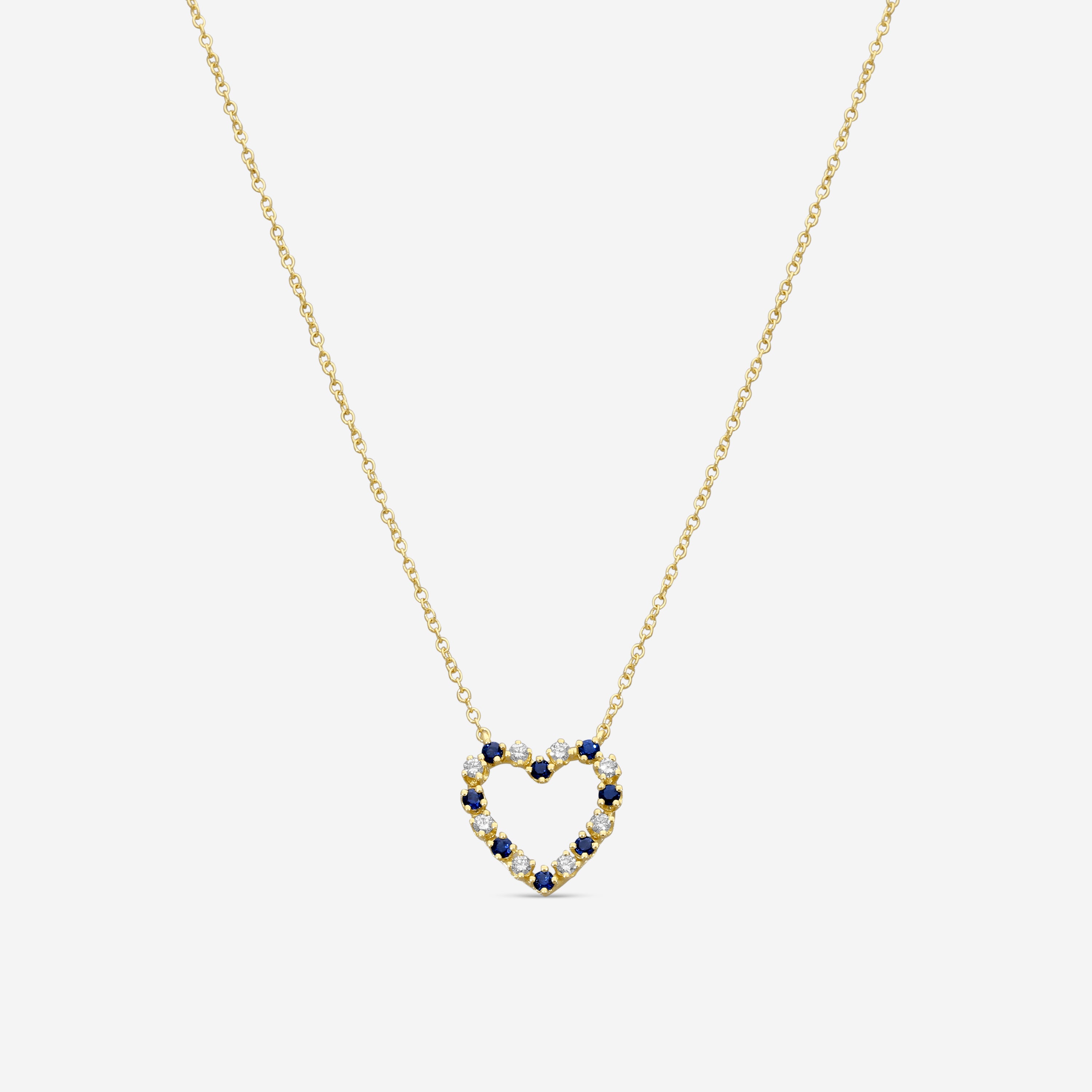 Suna Brothers 18K Yellow Gold Sapphire & Diamond Heart Pendant Necklace H445SY