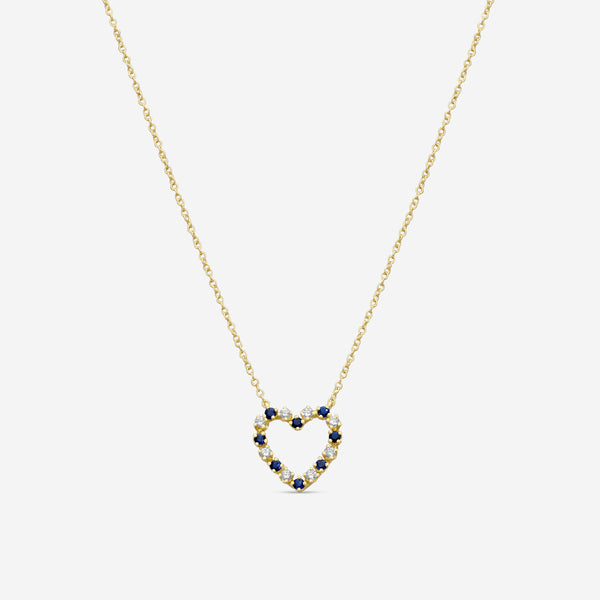 Suna Brothers 18K Yellow Gold Sapphire & Diamond Heart Pendant Necklace H445SY