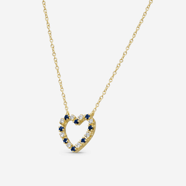 Suna Brothers 18K Yellow Gold Sapphire & Diamond Heart Pendant Necklace H445SY