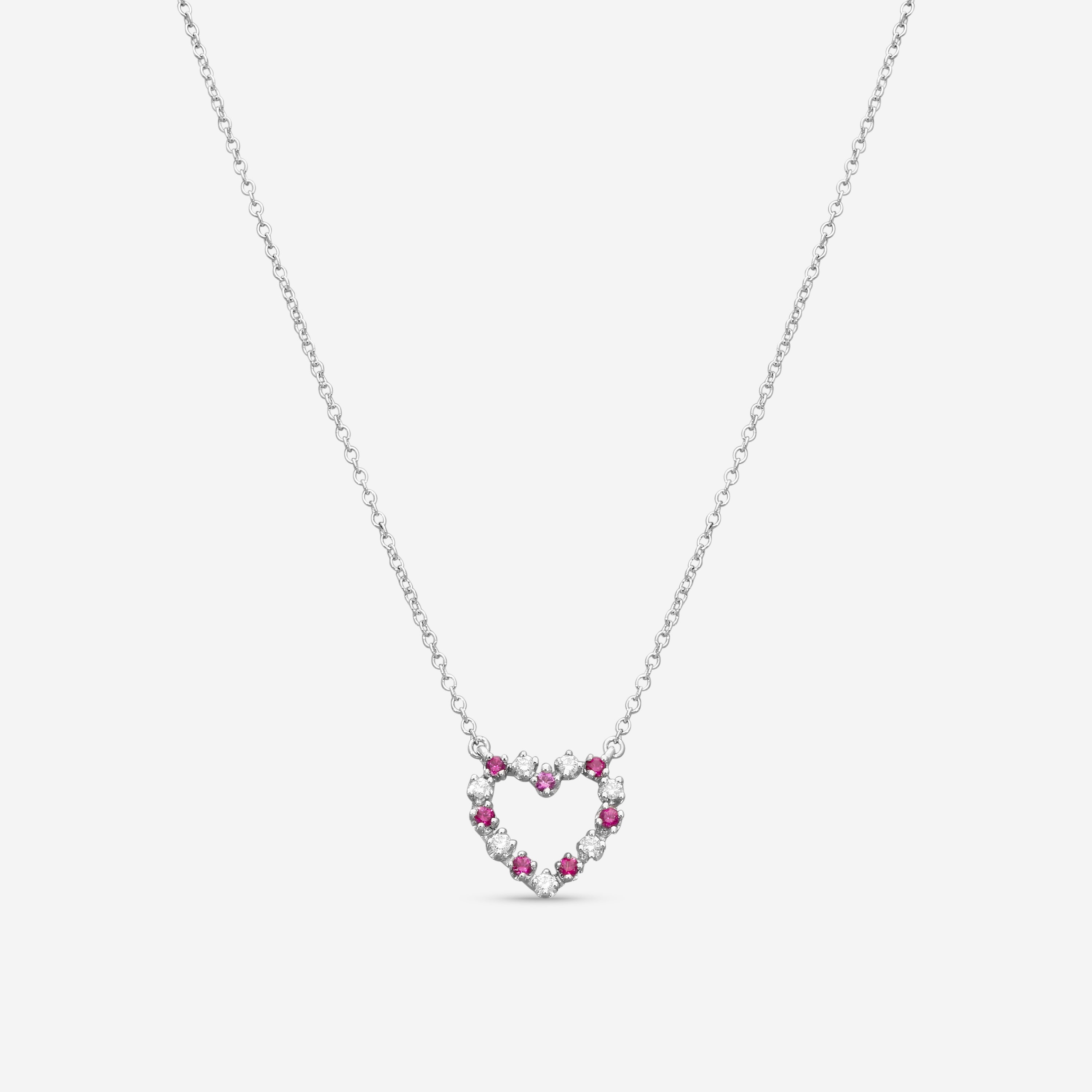 Suna 18K White Gold Ruby & Diamond Heart Pendant Necklace H436RW