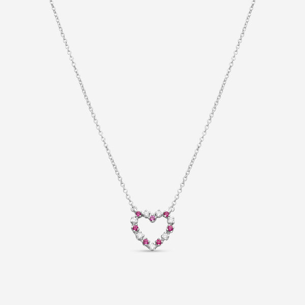Suna 18K White Gold Ruby & Diamond Heart Pendant Necklace H436RW