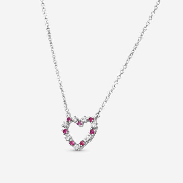 Suna 18K White Gold Ruby & Diamond Heart Pendant Necklace H436RW