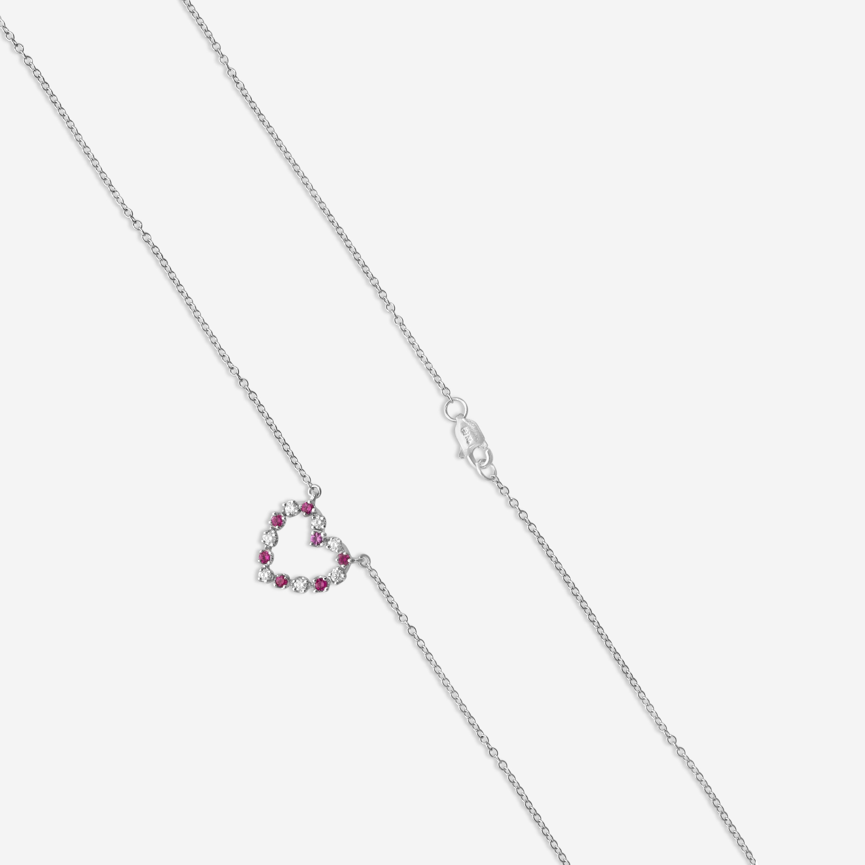 Suna 18K White Gold Ruby & Diamond Heart Pendant Necklace H436RW