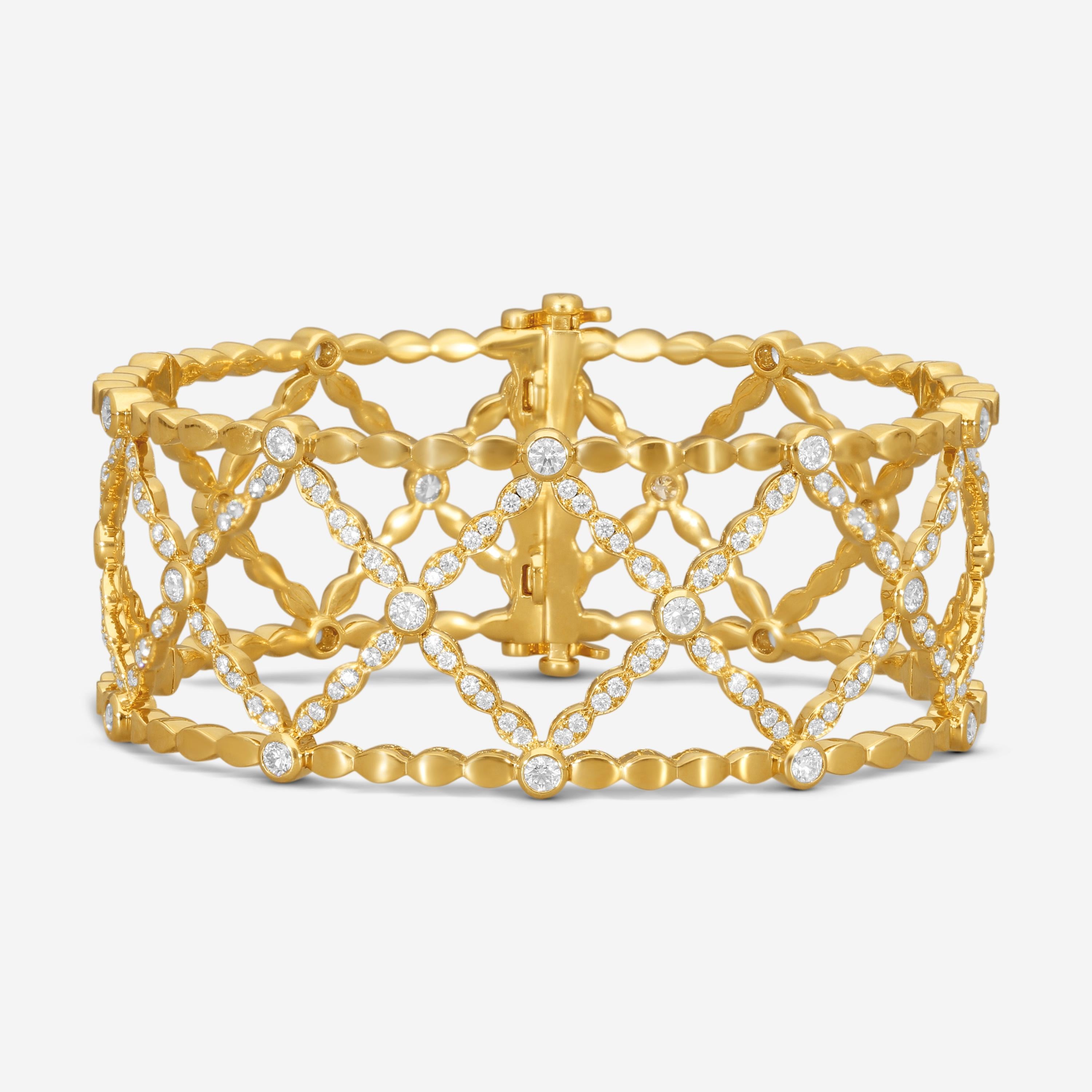 Hearts on Fire Lorelei Lattice 18K Yellow Gold Diamond Bangle Bracelet HFBLORDLA